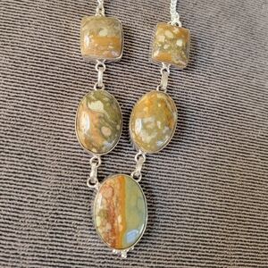 Elegant Multi-Stone Ocean Jasper Necklace In 925 Silver Links Green Brown